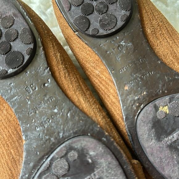 Jimmy Choo Suede Buckle Front Flat Loafers Nice Brown Neutral Textured - Picture 3 of 12